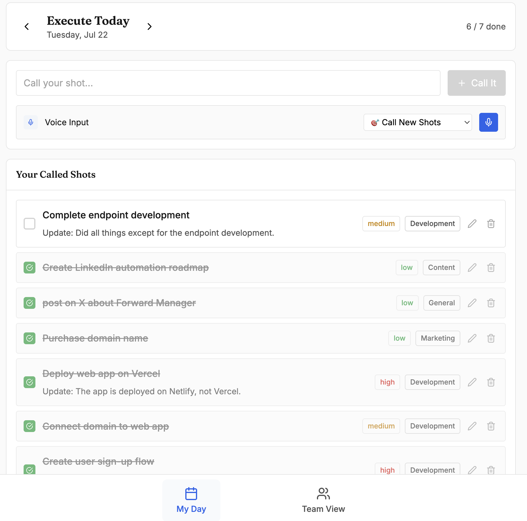 Forward Manager - Daily Commitment Tracking